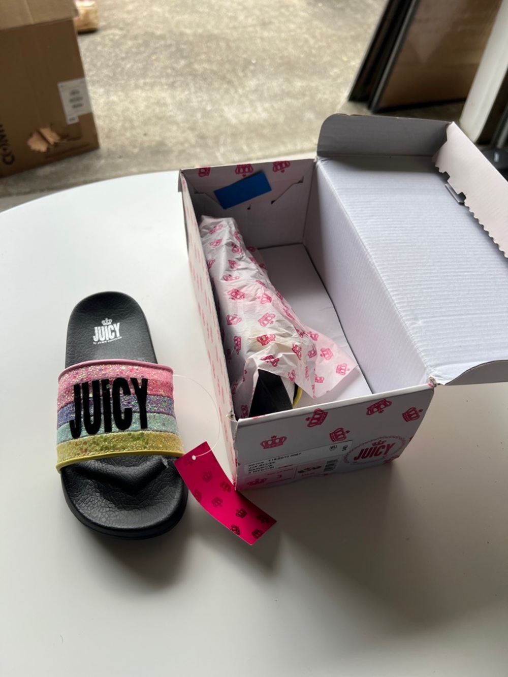 Juicy Couture Kids Glitter Rainbow Slide Sandals with Black Footbed